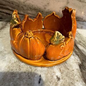 Tii Collections Vintage Ceramic Pumpkin Candle Holder Orange Thanksgiving Decor